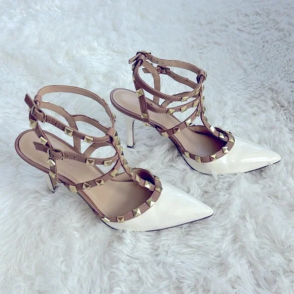 BCBGeneration White/Tan Pointed Toe Heels - Picture 2 of 6